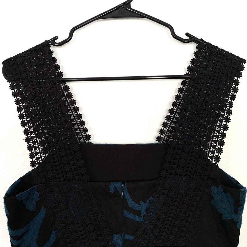 Tahari Arthur S. Levine Dress Black Blue Floral Embroidered Mesh - Picture 6 of 9